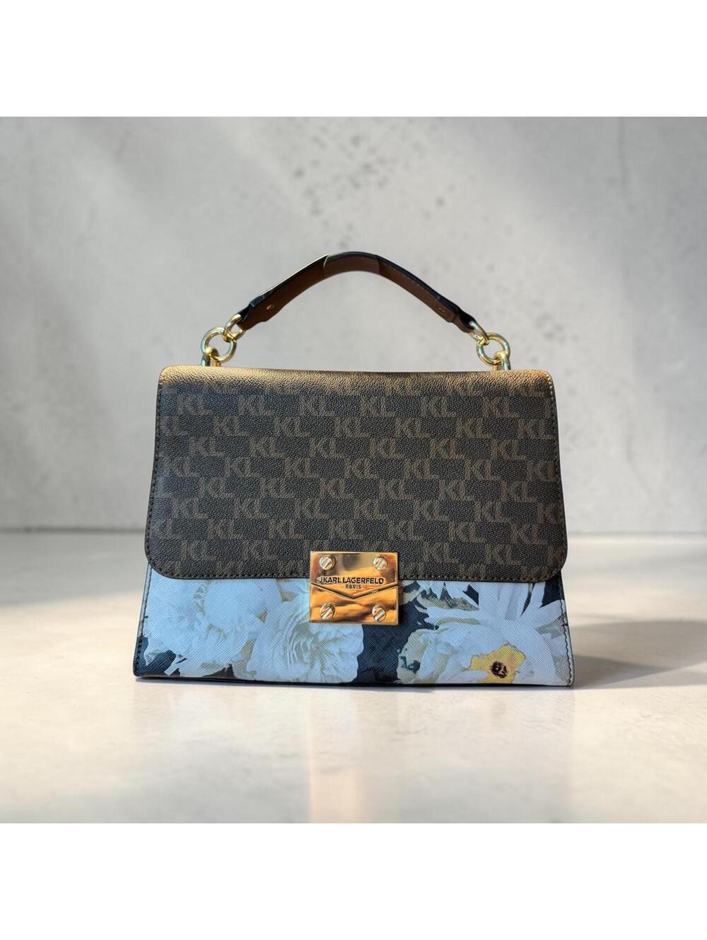 Karl Lagerfeld Signature Floral Print Top Handle Bag